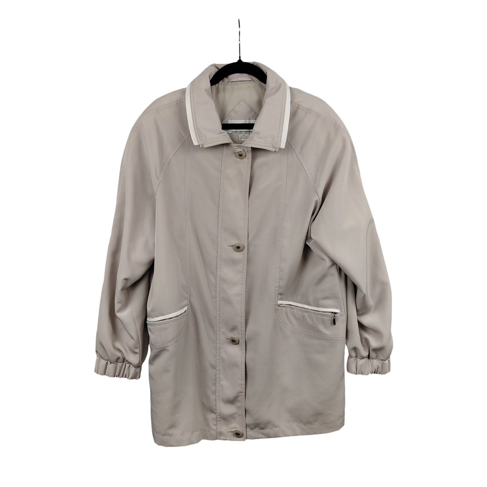 Fitz Wright Women's Beige Lightweight Jacket Size Medium Zip Pockets Collared‎